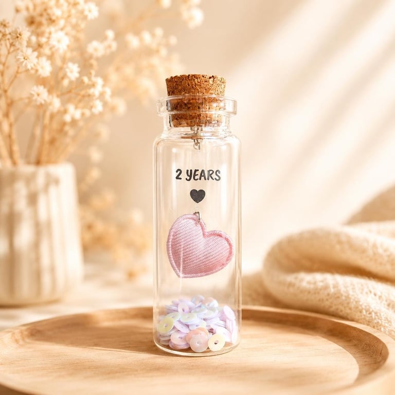 Personalised 2nd Cotton Anniversary Heart Message Bottle Keepsakes