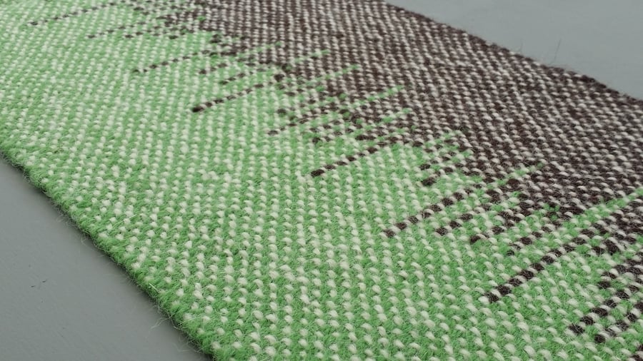 Hand Woven Wool Table Runner - Green and Brown