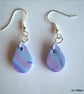 Sterling Silver and Polymer Clay Lilac & Blue Marbled Tear Drop Earrings - Image 5