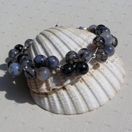 Black Dragon's Vein Agate Crystal Gemstone Beaded Bracelet "Black Dragon"