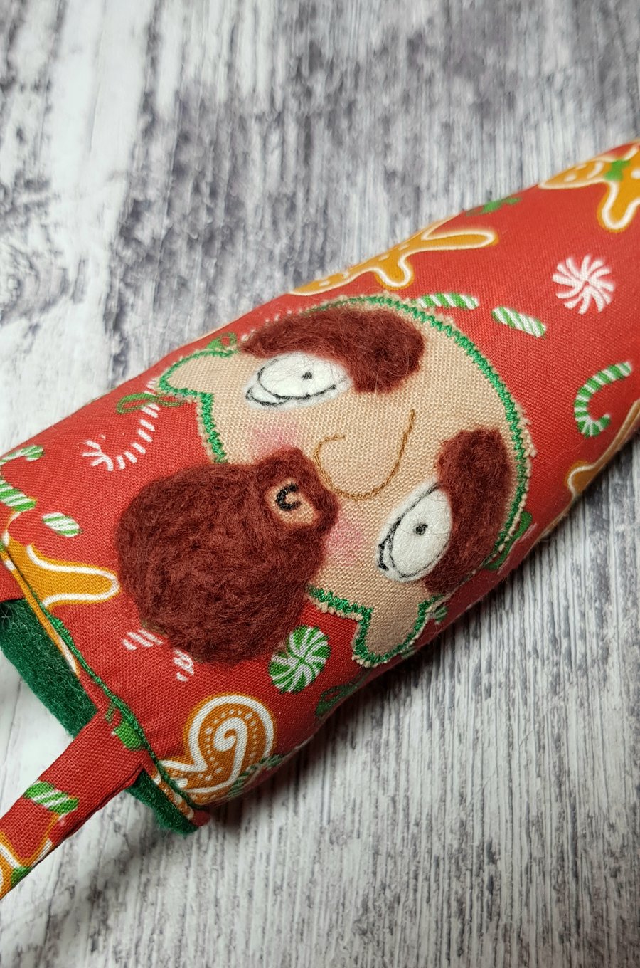 Christmas Gnome in Gingerbread Print with Dark Red Beard