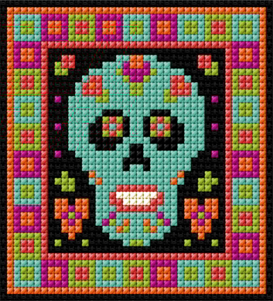 Sugar Skull Cross-stitch Kit, Mini-kit, Easy, Kid's Craft, Folk Art, Mexican