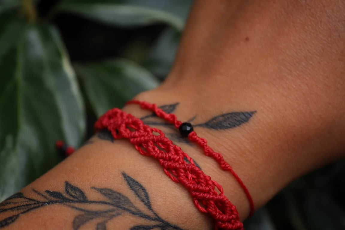 Set of two adjustable micro macrame bracelets with black Tourmaline