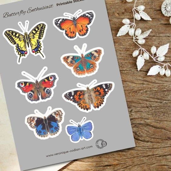 Butterfly Enthusiast Printable Sticker Sheet PDF Digital Product