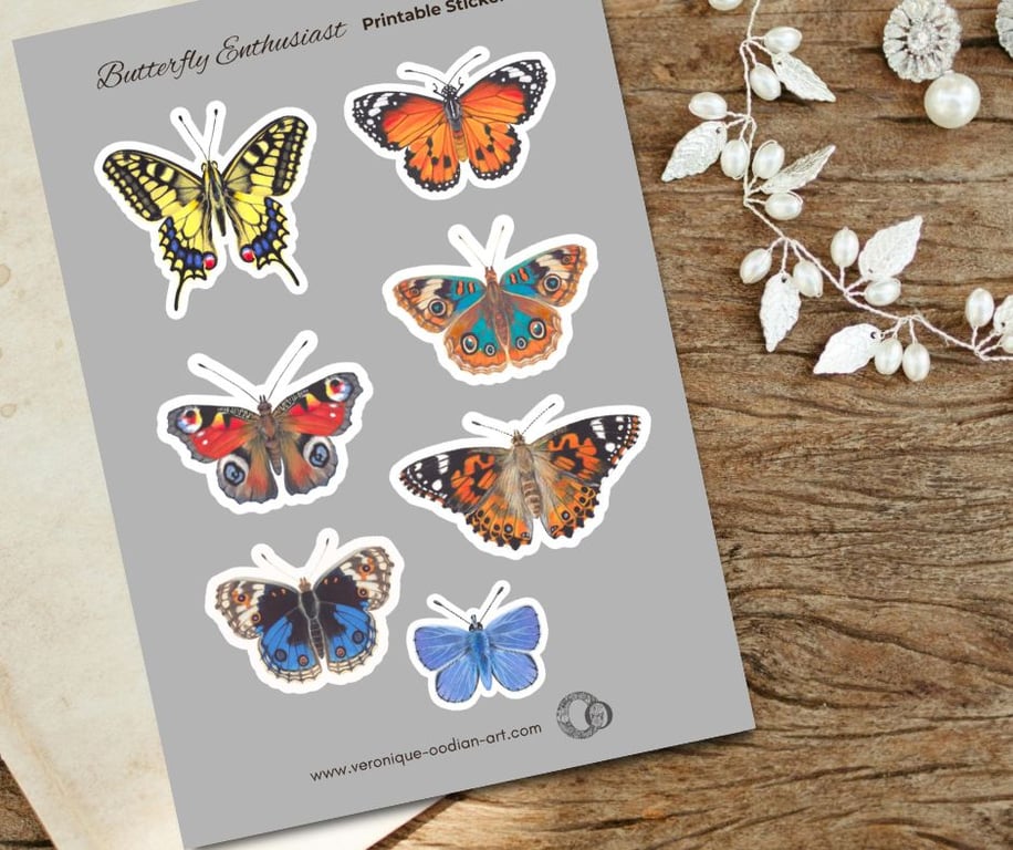 Butterfly Enthusiast Printable Sticker Sheet PDF Digital Product