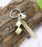 Bag Charm, Brass with Sterling Silver Butterfly and Lemon Jade Gemstones