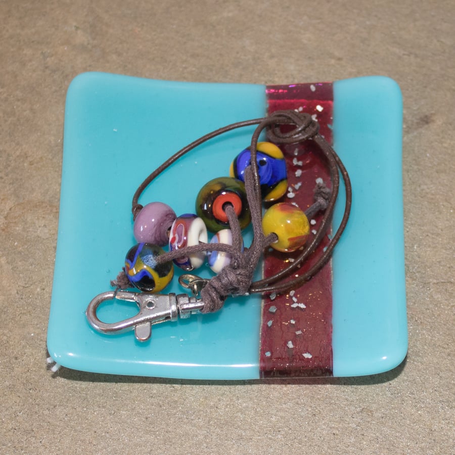 Turquoise and Pink Fused Glass Trinket Dish - 9019