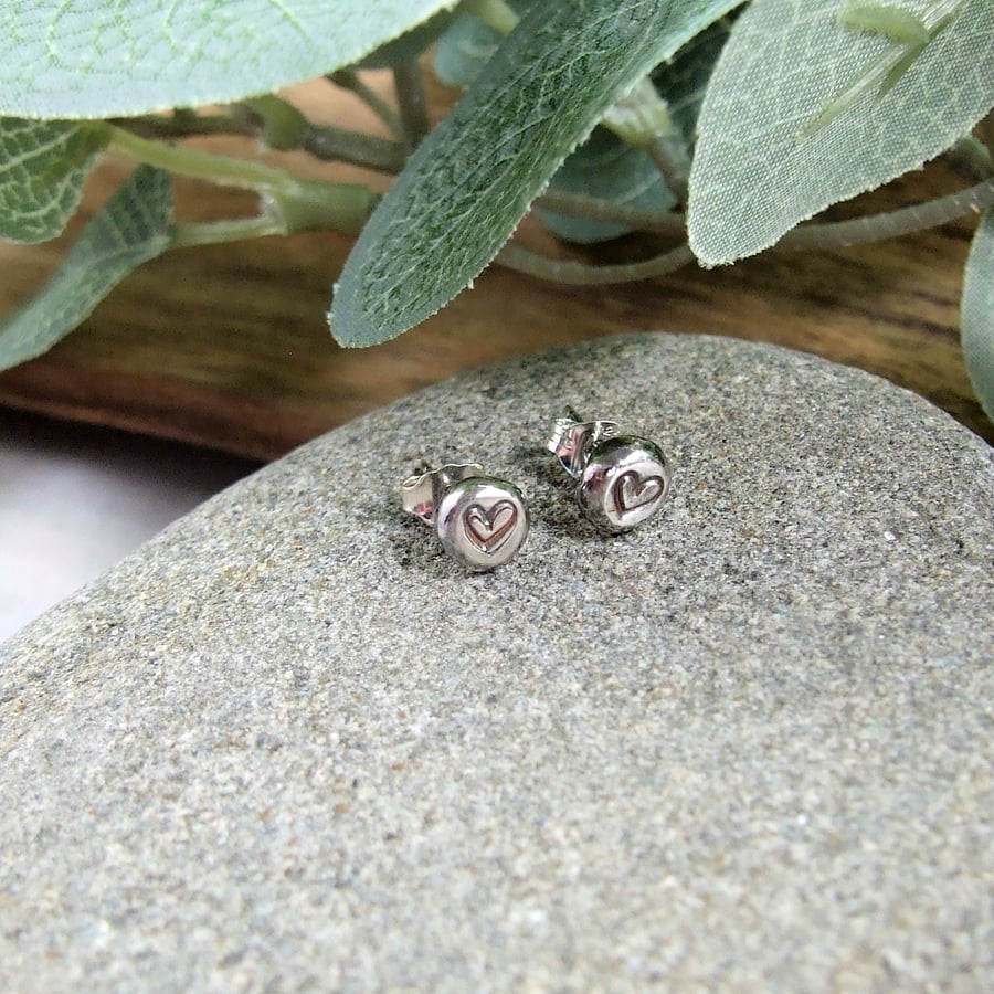 Sterling Silver Heart Earrings, Recycled Silver Heart Studs