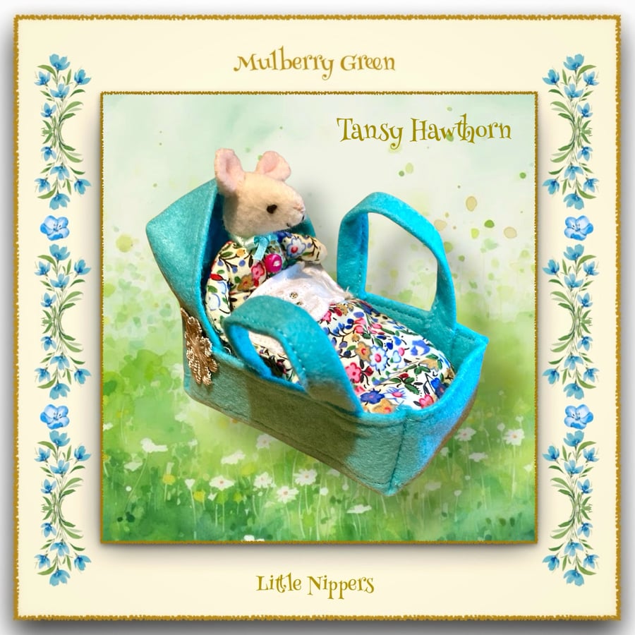 Tansy Hawthorn - a Baby Pip Squeak in a Pink Carry Cot