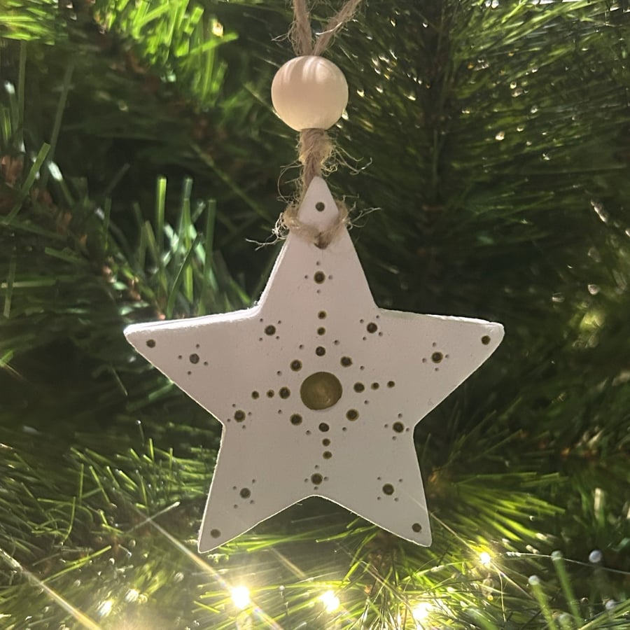 Rustic White and Gold Clay Star