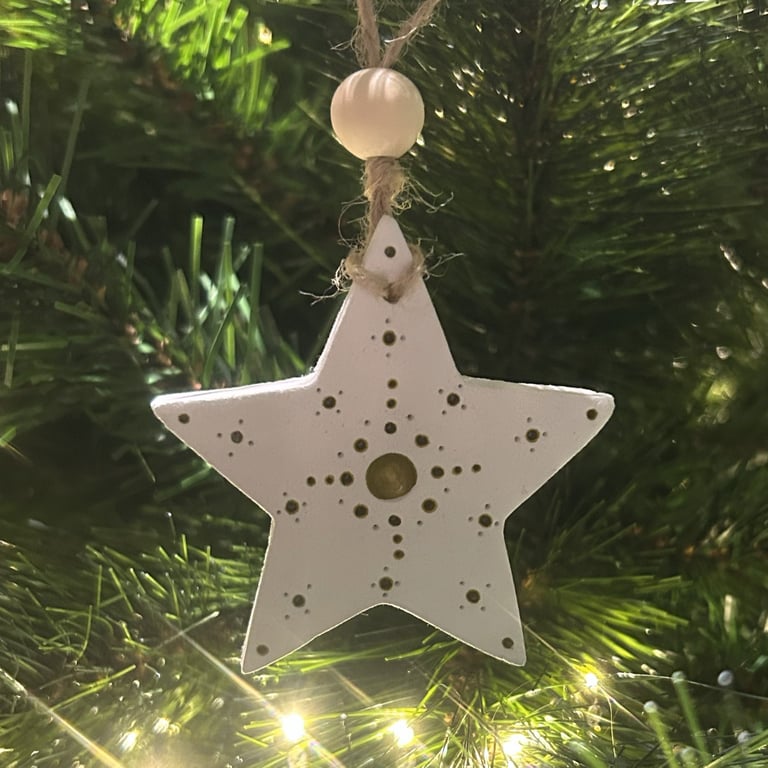 Rustic White and Gold Clay Star