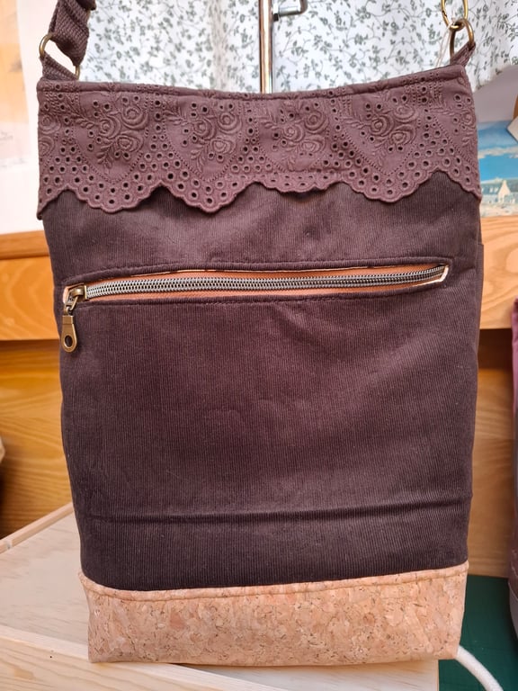Cork and brown needlecord bag