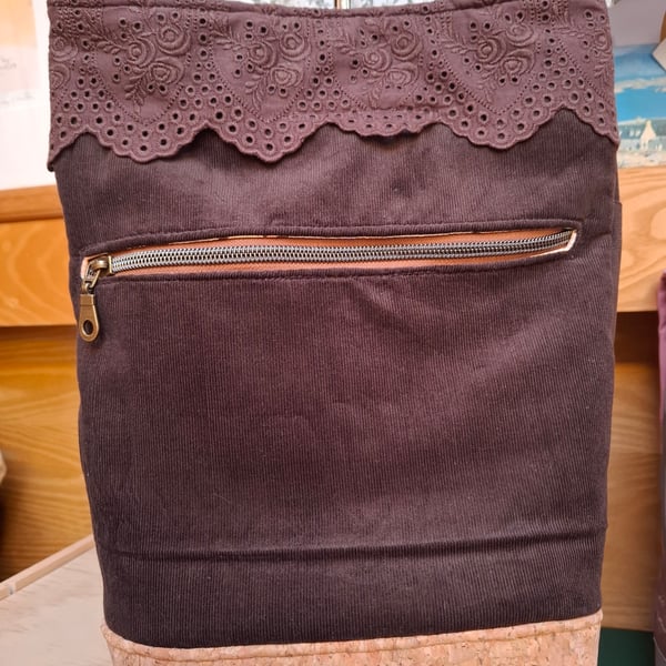 Cork and brown needlecord bag