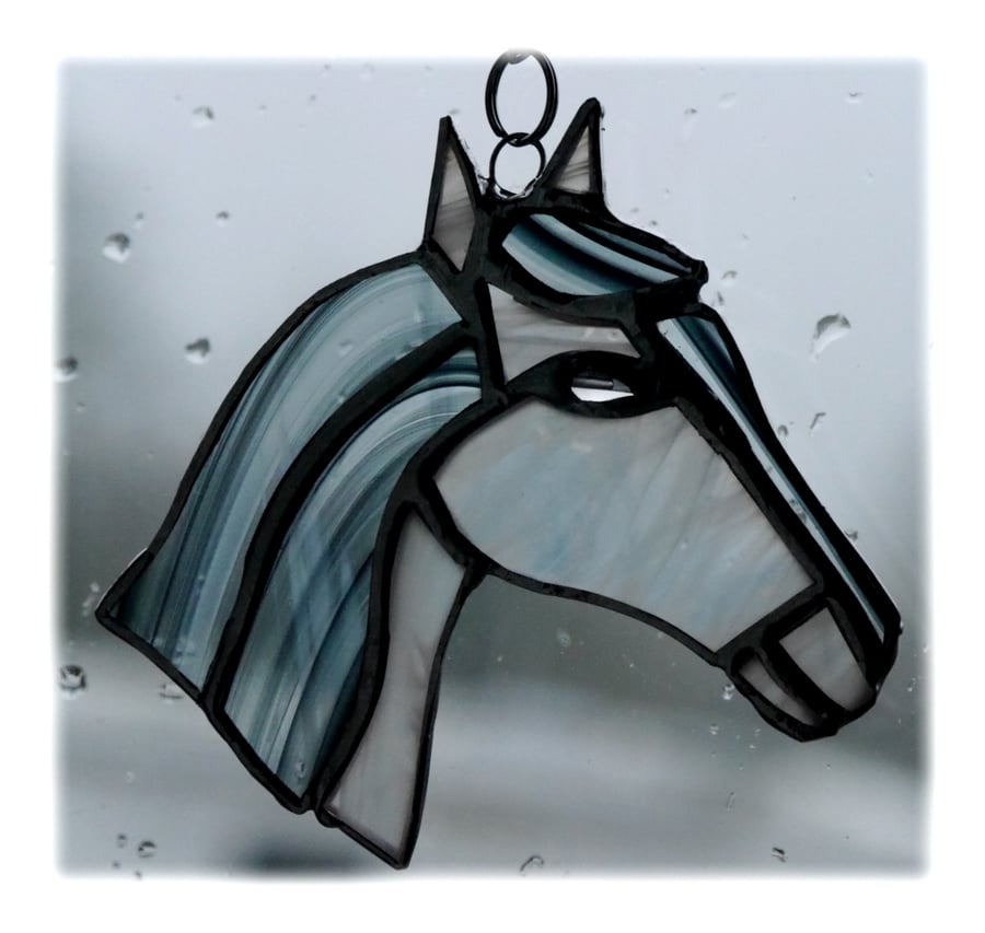 Horse Suncatcher Stained Glass Horsehead White 080