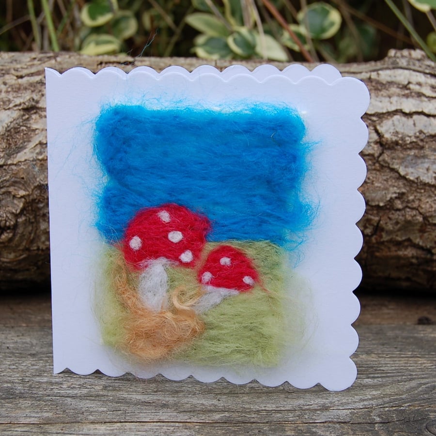 Birthday card Mushrooms  -  Needle felt wool  - Toadstools