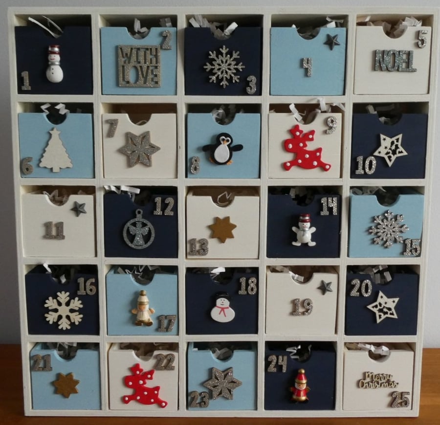 Wooden Advent Calendar - Blue and White