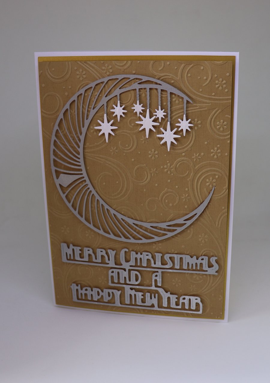 Art Deco, Moon and Stars Christmas. Silver.