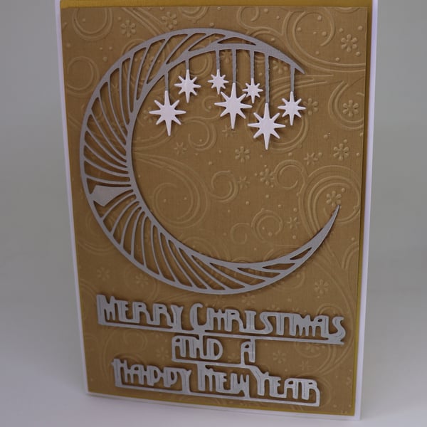 Art Deco, Moon and Stars Christmas. Silver.