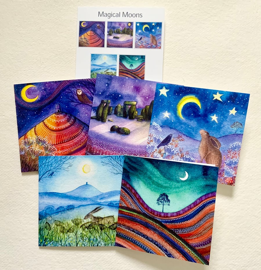 Magical Moons, blank greetings card pack