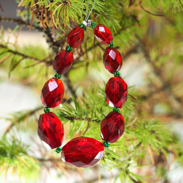 Upcycled Red & Green Crystal Loop Decoration