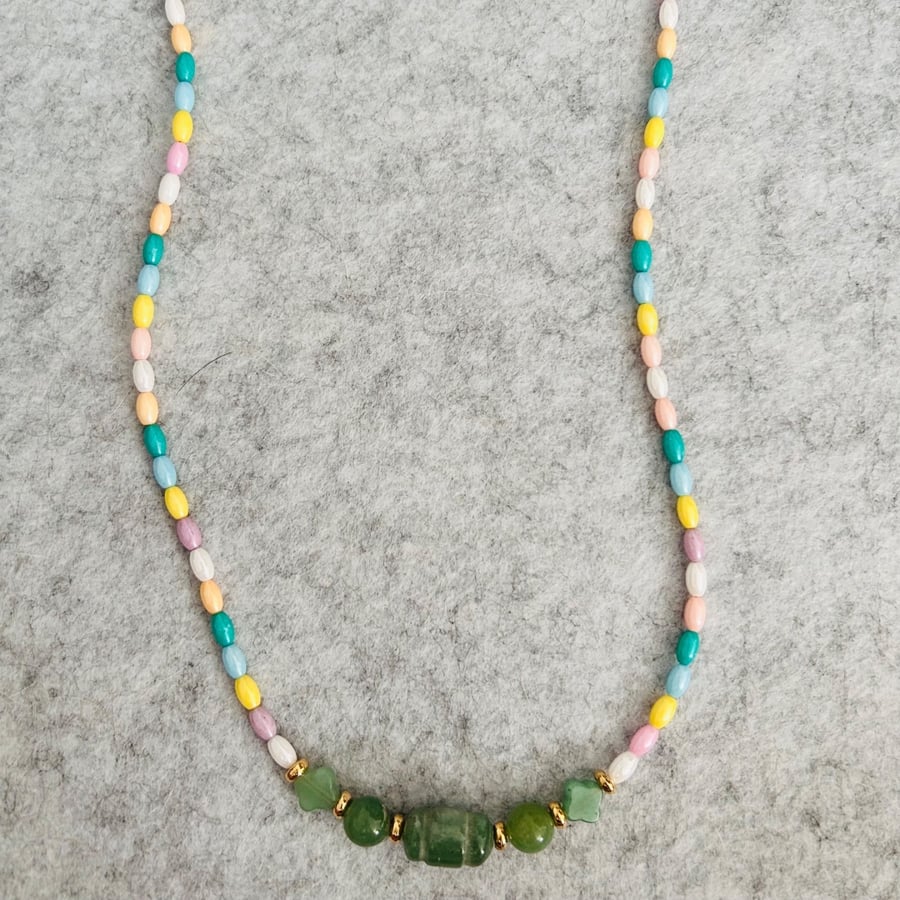 Natural stone fine beaded necklace 