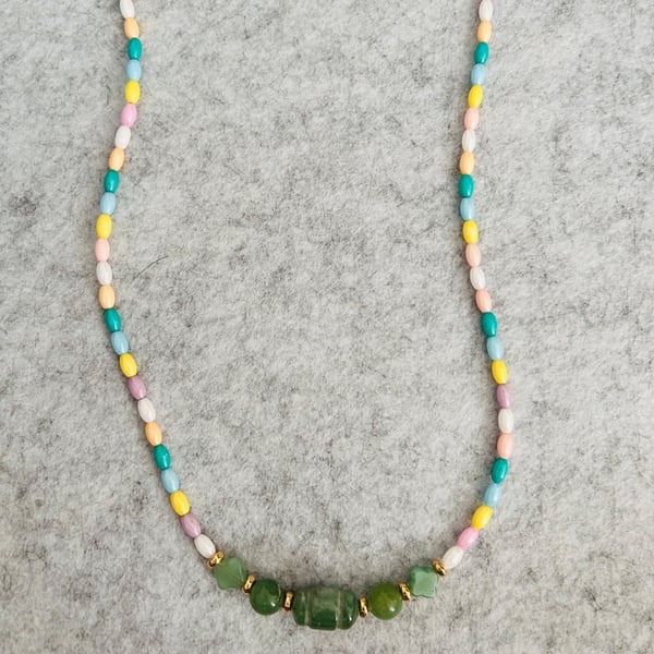 Natural stone fine beaded necklace 