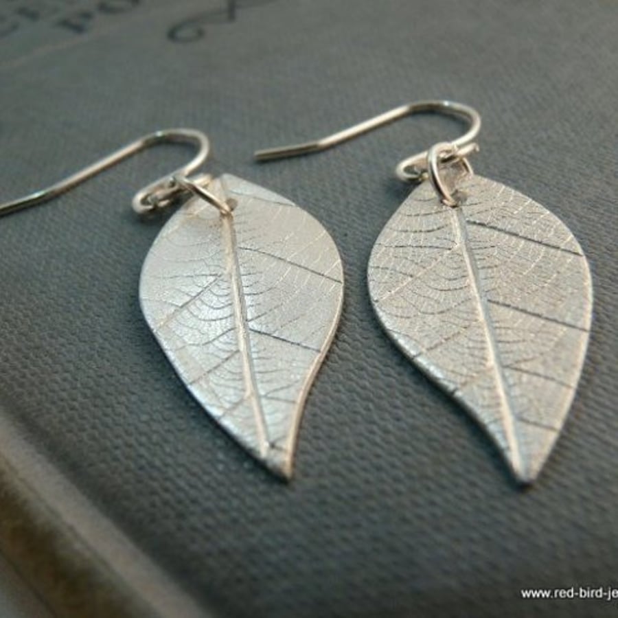 Fine silver leaf earrings
