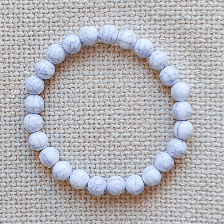 Ladies White Howlite Elastic Bead Bracelet