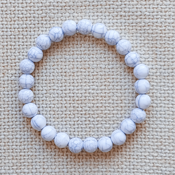Ladies White Howlite Elastic Bead Bracelet