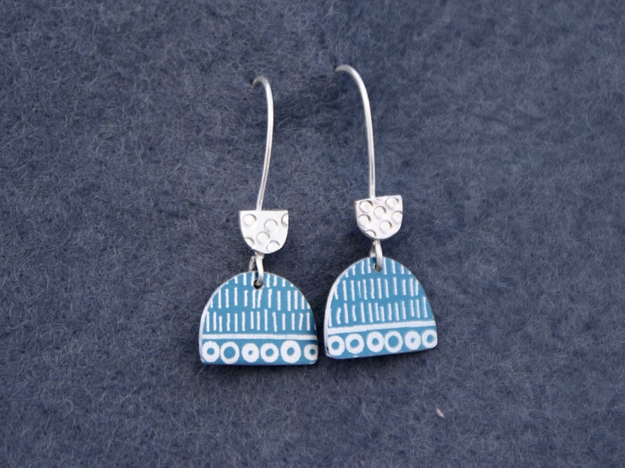 Blue and silver dangle earrings