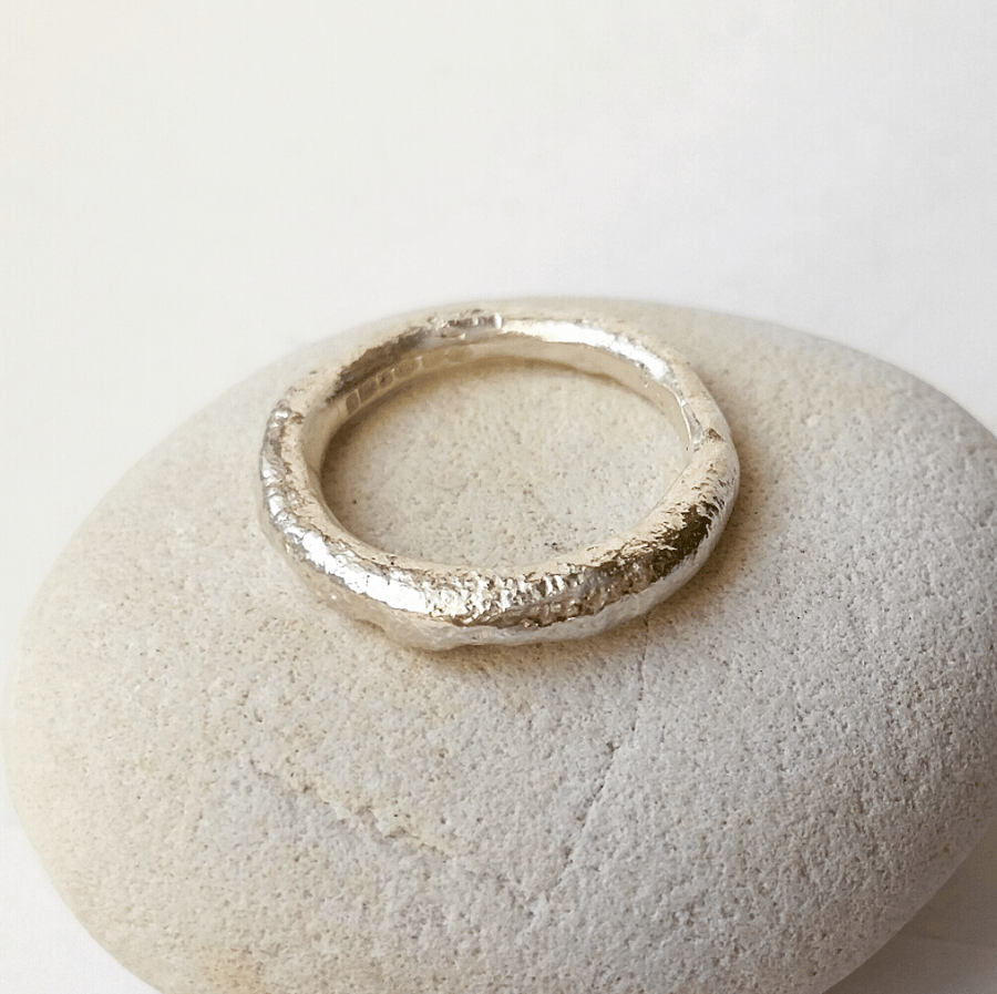 Forged distressed textured heavy silver ring, handmade contemporary silver ring