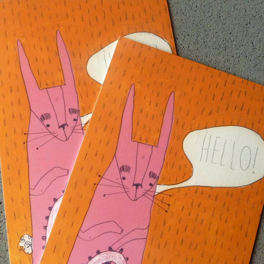 'Hello' Raspberry Rabbit Illustration card