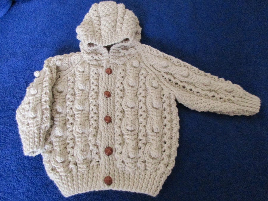 18" Dark Cream Aran Jacket with Hood