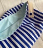 Bread bag  lined with PUL. Medium size, reusable and washable. Blue stripes. - Image 6