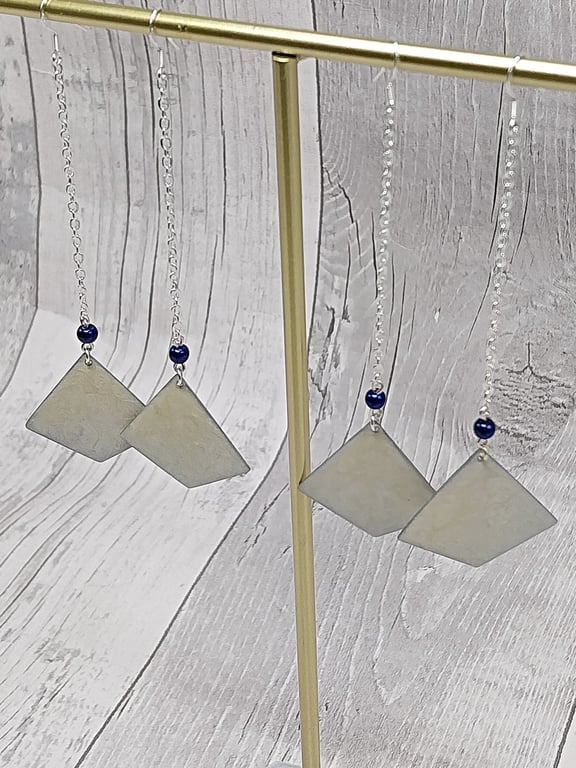 Lightweight Aluminium Tin Diamond Dangle Earrings, Cream, 925 Ear wires