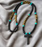 Men’s Natural Stone Cross Necklace – Black Onyx, Tiger Eye and Turquoise – 26 In - Image 3