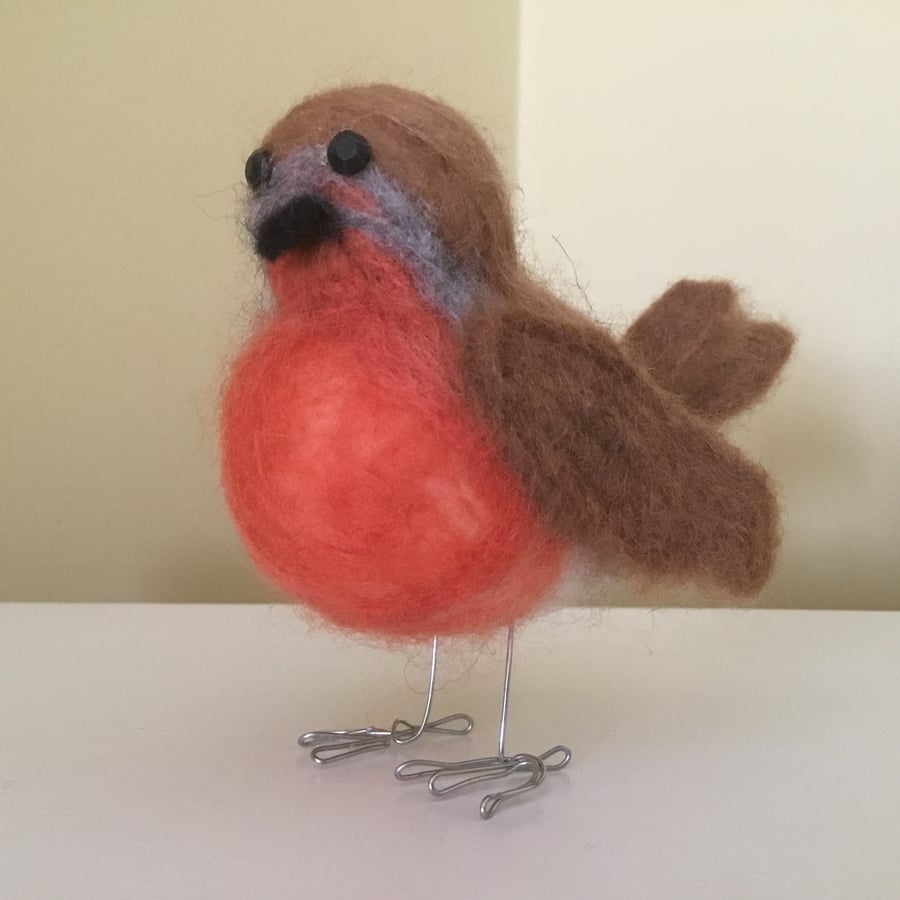 Handmade needle felted robin ornament