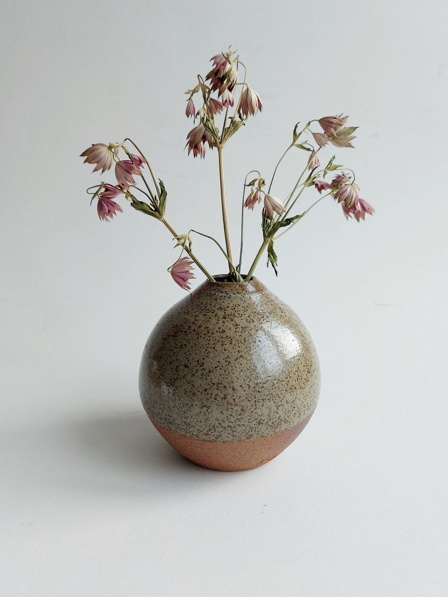 Small Wood Fired Bud vase in Celadon  glaze