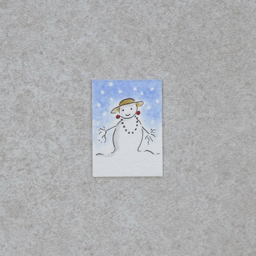 Miniature Watercolour Illustration 'Snow Lady'