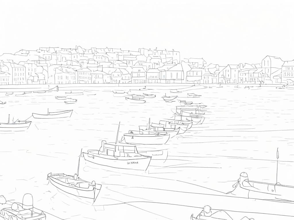 Line Print Boats Padstow A5 Greeting Card 