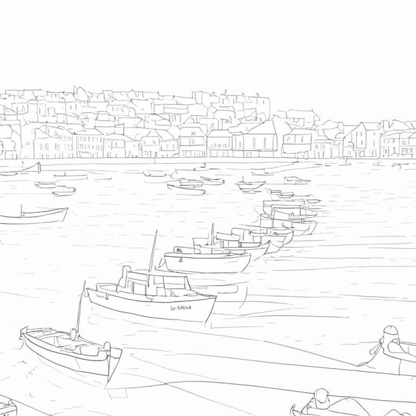 Line Print Boats Padstow A5 Greeting Card 