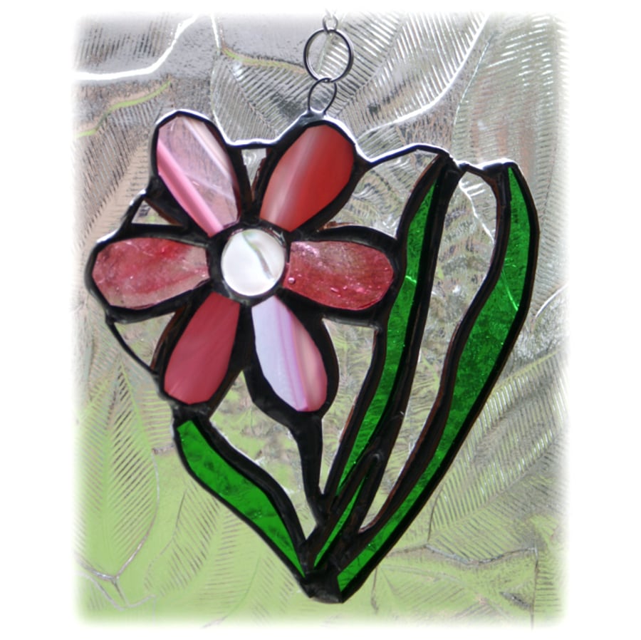 SOLD Daisy Heart Suncatcher Stained Glass Handmade Pink Flower 