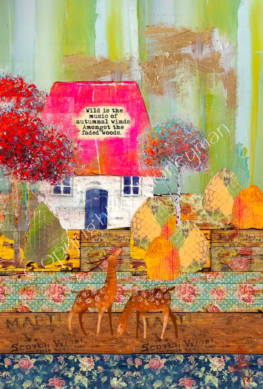Autumnal Bothy mixed media art print