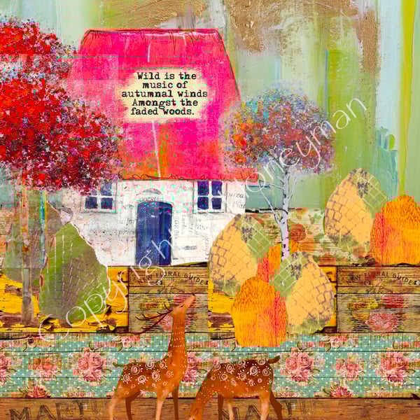 Autumnal Bothy mixed media art print