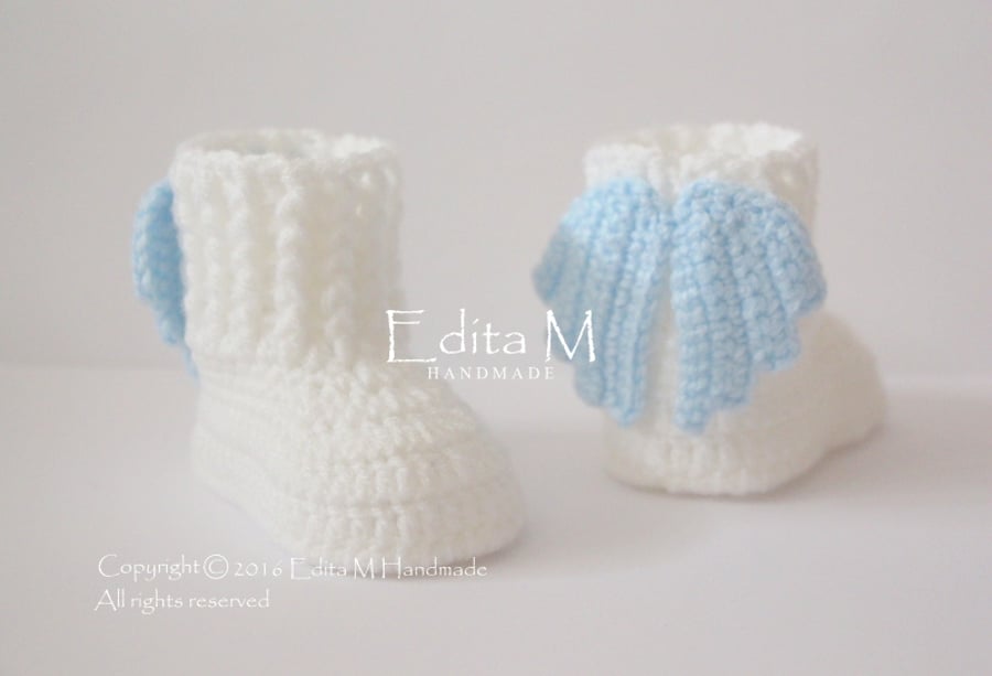 Crochet baby booties, baby shoes, gift, shoes with wings, Christening, Baptism