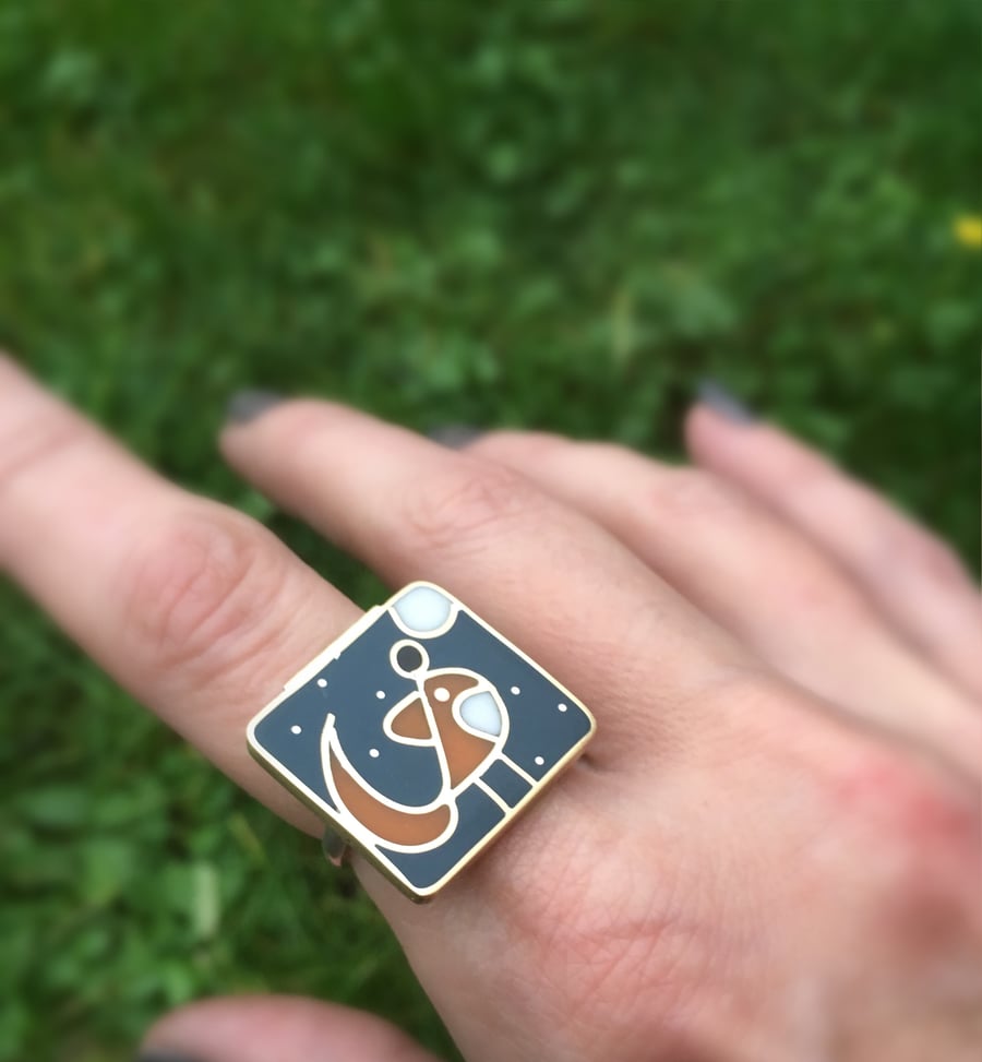Half price. Half Tiny Fox gazing at the Moon ring. Glow in the dark.size k