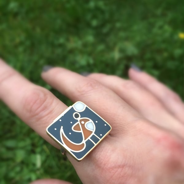 Half price. Half Tiny Fox gazing at the Moon ring. Glow in the dark.size k