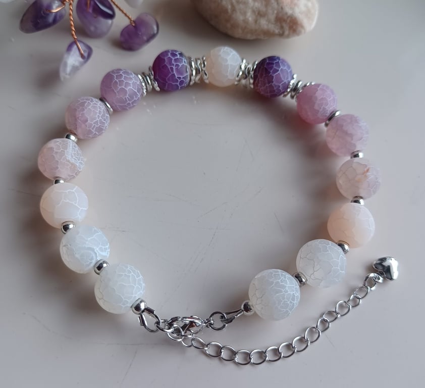 Crackle agate beaded bracelet, gift for her, bracelet with adjustable chain