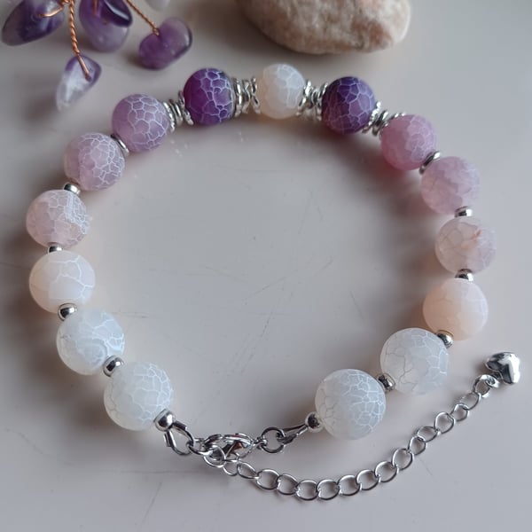 Crackle agate beaded bracelet, gift for her, bracelet with adjustable chain