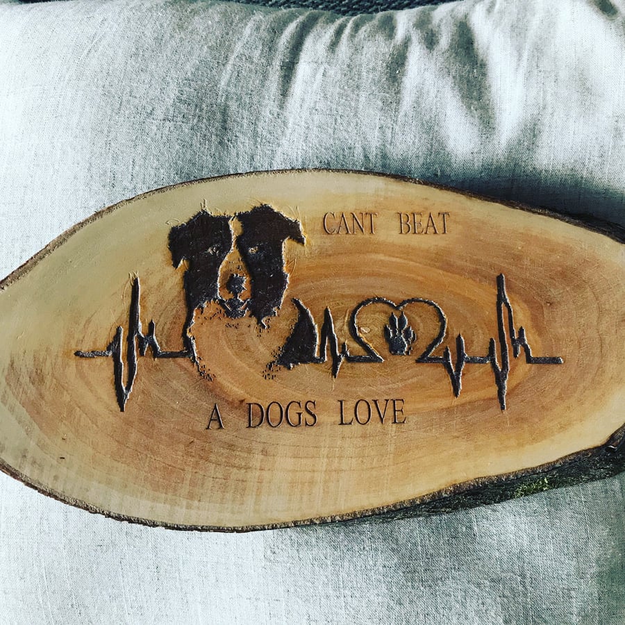 Wood Dog Breed Heart Beat Log Slice Sign